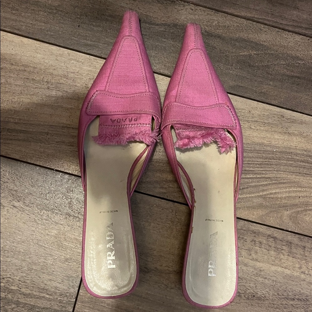 Prada Pink Frayed Edge Mules